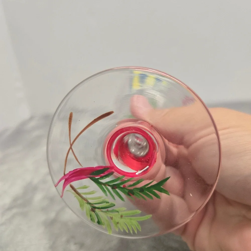 Hand Painted Christmas Wine Glass Holiday Drum Pink Bow Candy Cane Stem 9 inch